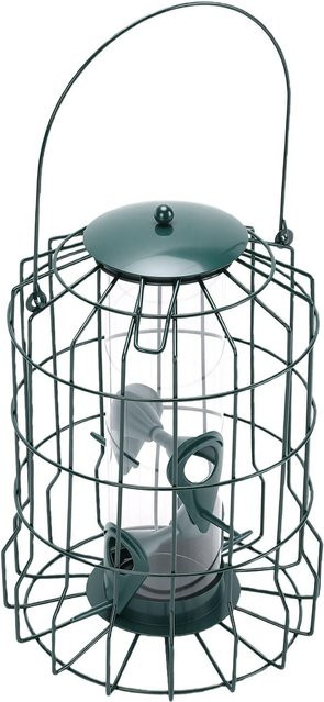 Koogeelife Vogelhäuschen aus Metall und Polycarbonat in Grün, hängend und eichhörnchensicher mit 4 Öffnungen - Bild 1
