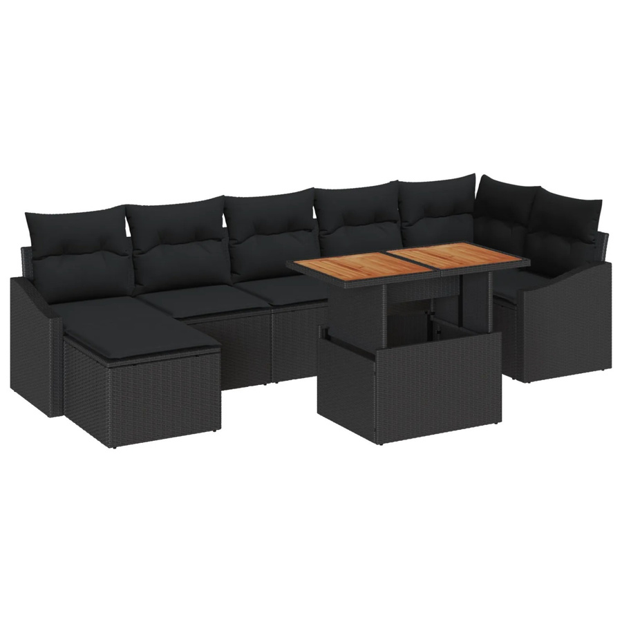vidaXL 8-teiliges Garten-Sofa-Set aus Poly Rattan mit Kissen in Schwarz - Bild 2