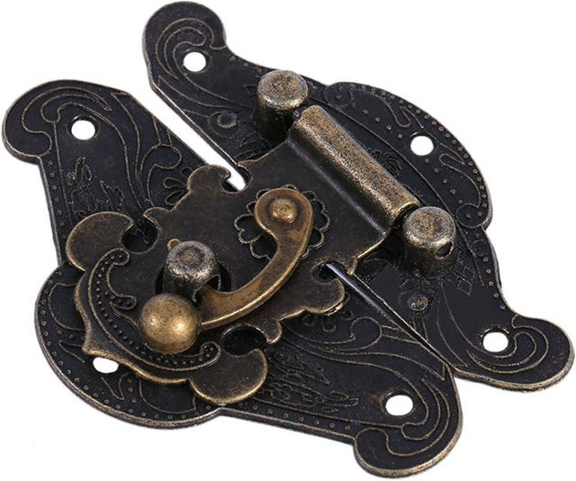KaiSai Antike Retro Vintage Dekorative Verriegelung Haspel mit Vorhängeschloss Platte für Holz Schrank und Schmuckkasten in Gold und Braun aus Zinklegierung - Bild 1