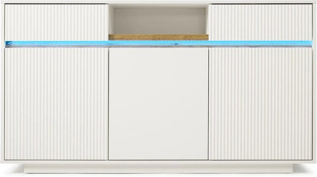 Merax Sideboard Weiß mit LED-Beleuchtung, moderne Kommode mit Schubladen und Türen, Breite: 140 cm - Bild 1