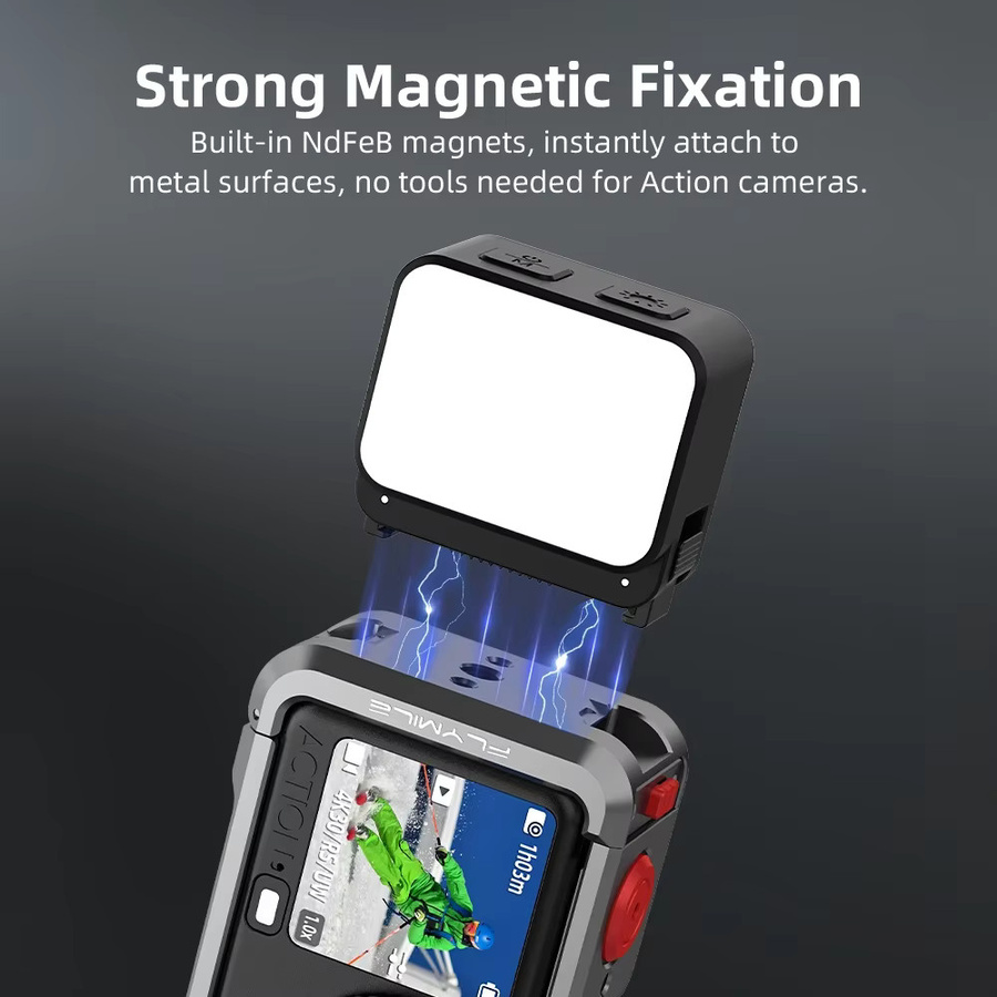 Flymile magnetisches Fülllicht für DJI Osmo Action 6, Schwarz, 3 Farbtemperaturen, IPX4 wasserdicht, 4-stufige Dimmung - Bild 2