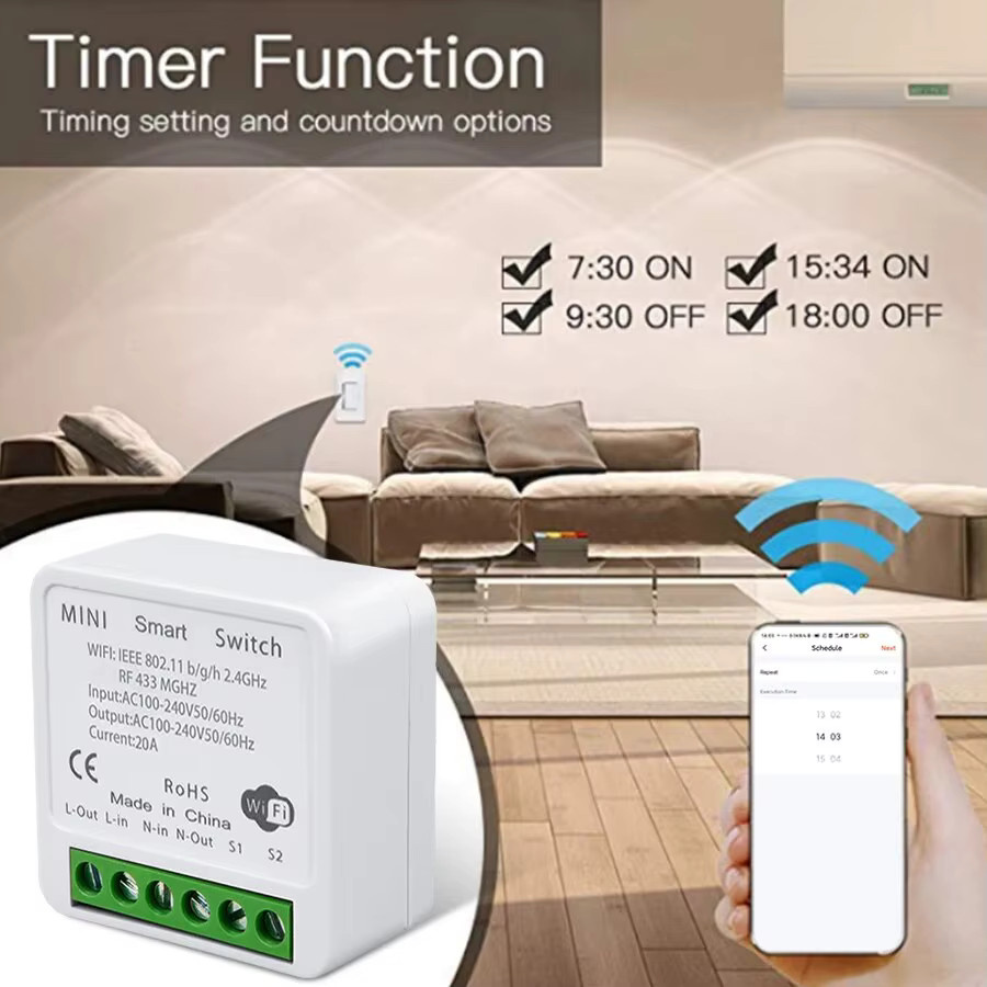 Tuya WiFi Mini DIY Smart Switch Modul 20A mit 2-Wege-Steuerung und 433 MHz Funk, Farbe: Weiß, kompatibel mit Tuya Smart Life App, Alexa und Google Home Sprachsteuerung - Bild 3