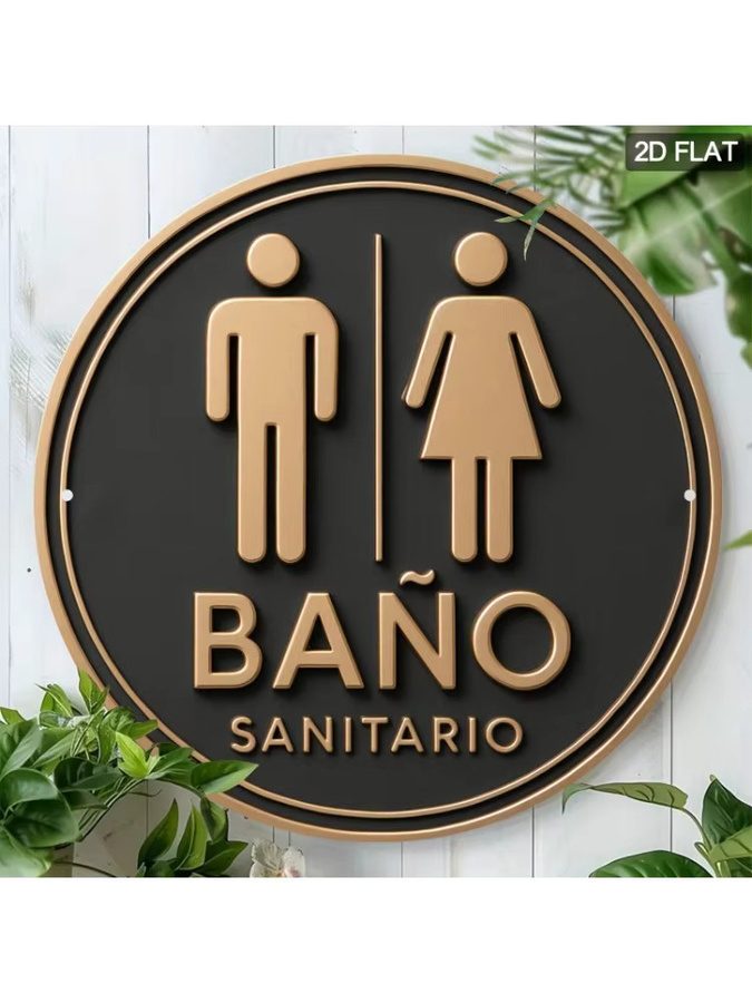 Rundes Spanisches Toilettenschild aus Aluminium von CIFBUY in Gold, Wandkunst Metallplakette Durchmesser: 50 cm - Bild 6