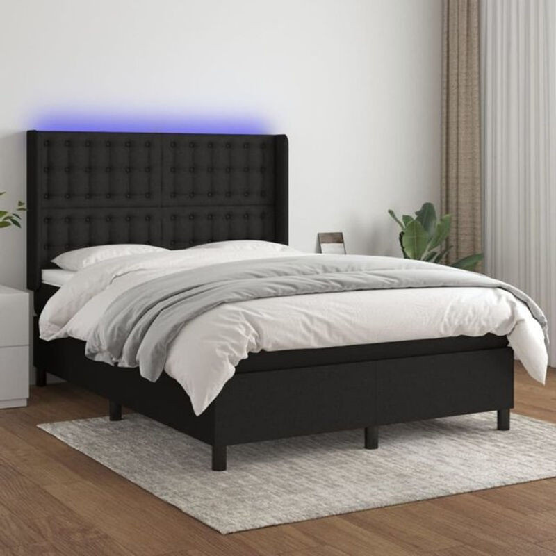 vidaxl Boxspringbett mit Matratze und Leder-Optik in Schwarz aus Stoff, B/T: 140 x 190 cm - Bild 1