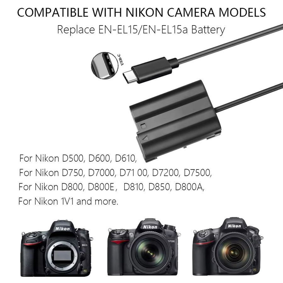 EP-5B USB-C Dummy-Akku Koppler für Nikon EN-EL15 und EN-EL15a in Schwarz - Bild 4