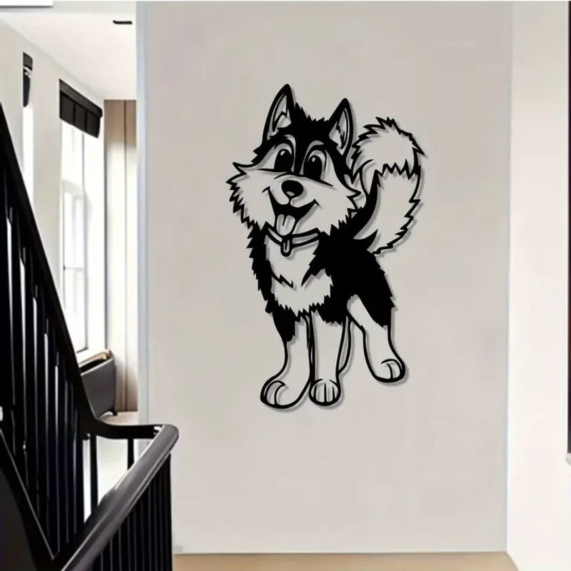CIFBUY Moderne Husky Hund Metall Wandkunst Skulptur Schwarz Hängende Tier Dekoration - Bild 3