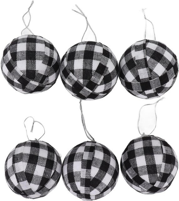 6er Set Christbaumkugeln TOMTOP JMS in Weiß und Schwarz, runde Weihnachtsdekoration für Weihnachten und Silvester, Durchmesser: 7 cm - Bild 1