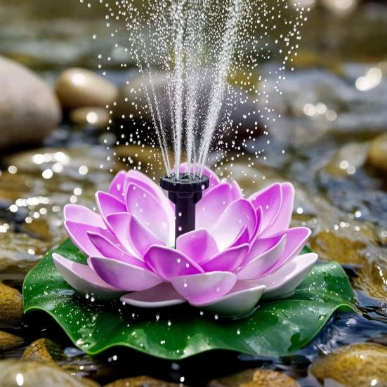 AtticusFox Solarbrunnen Lotus Schwimmbrunnen als Vogelbad in Violett - Bild 5