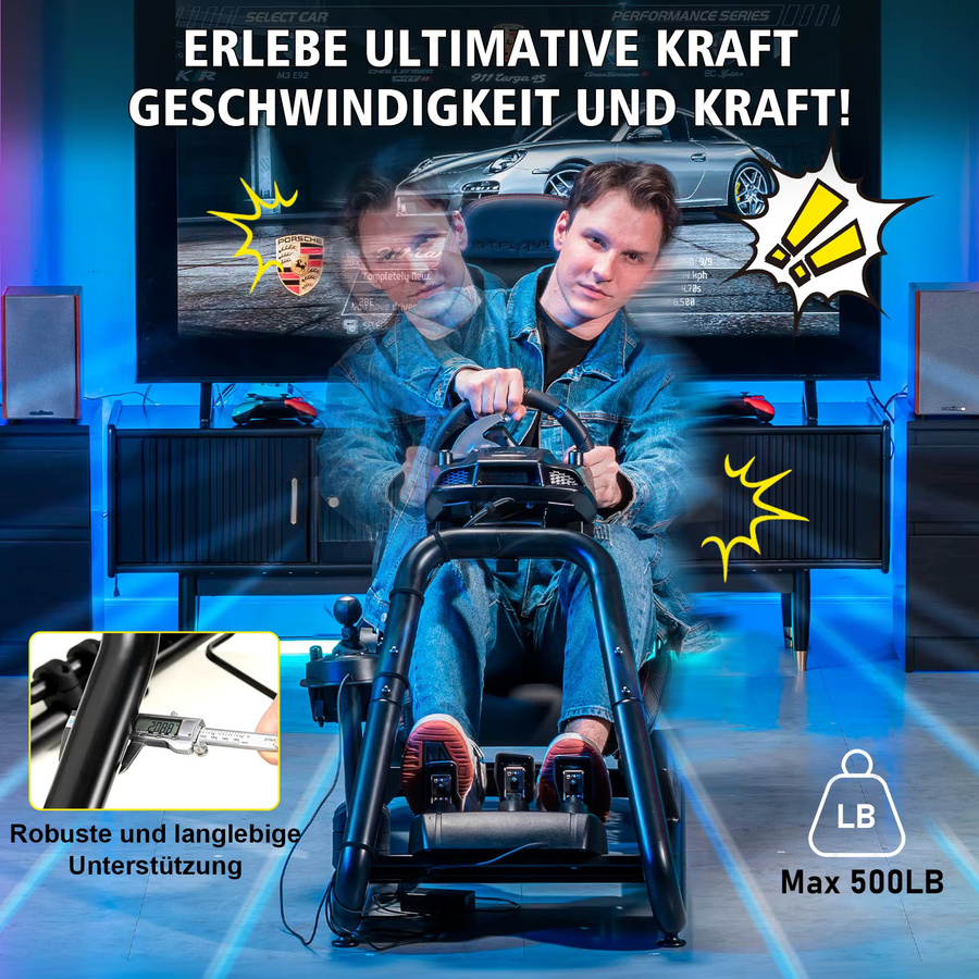 LUCKRACER Simracing-Cockpit Rennsimulator mit Lautsprechern, Lenkrad und Pedalablage in Schwarz oder Weiß - Bild 2