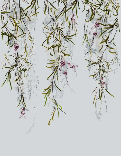 Marburg Vliestapete Blumen Crushed-Optik Modern in Grau mit floralem Design, Breite: 210 cm, Höhe: 270 cm - Bild 1