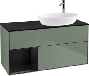 V&B Waschtischunterschrank Finion Wandbeleuchtung in Platinbraun mit Regal in Blau matt lackiert, Breite: 120 cm, Höhe: 50,1 cm, Tiefe: 50,1 cm - Bild 1