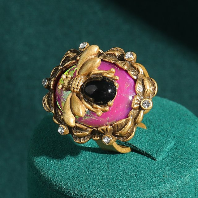 Icareu Ring, Bienen-Opal-Design, Messing, Gold, Kristall, Damen - Bild 1