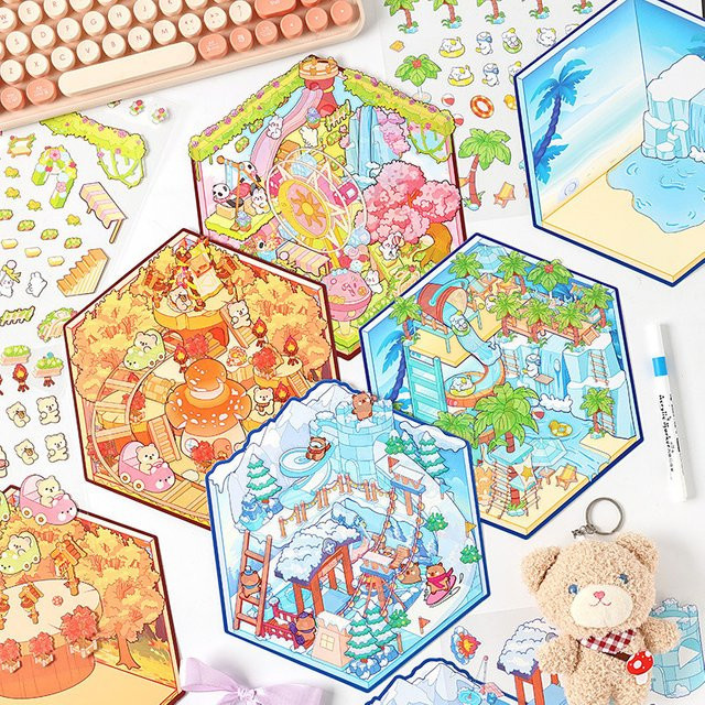 3D-Miniatur-Landschaft Haus-Graffiti-Aufkleber von Anime Worlds Store in Multicolour - Bild 1