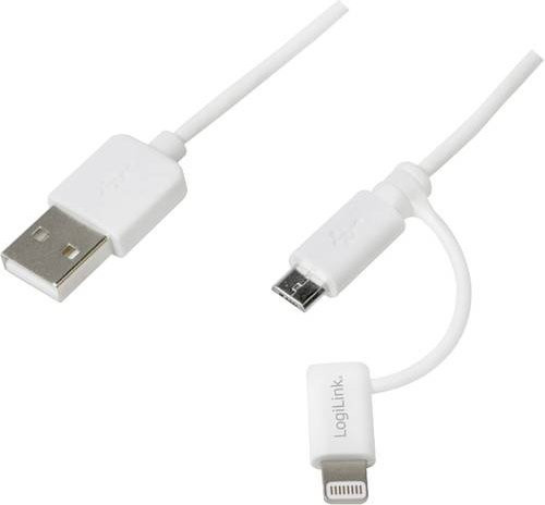 LogiLink USB zu Micro USB Synchronisations- und Ladekabel mit Lightning Adapter in Weiß - Bild 1