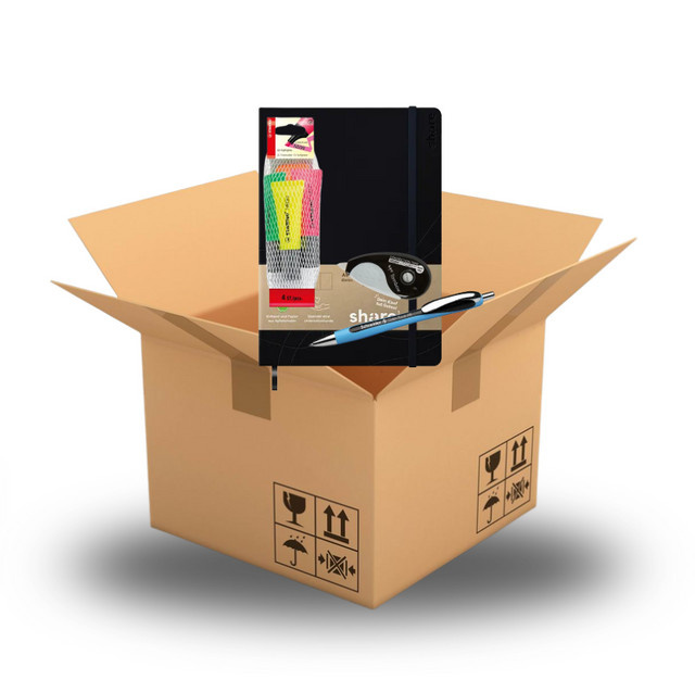 Mitarbeiter Willkommensbox Bundle mit Notizbuch, Kugelschreiber, Textmarker und Korrekturroller in Schwarz von Schneider, STABILO, Tombow und share - Bild 1