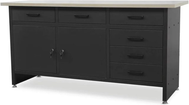 JAN NOWAK Werkbank HENRY Werkstatt mit 2 Türen in Schwarz, B/T/H: 170 x 60 x 85 cm - Bild 1