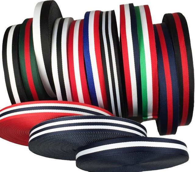Dreifarbig gestreiftes, besticktes und verdicktes gewebtes Band in Multicolour für Rucksäcke und Medaillengurte, 5 Yards Länge - Bild 1