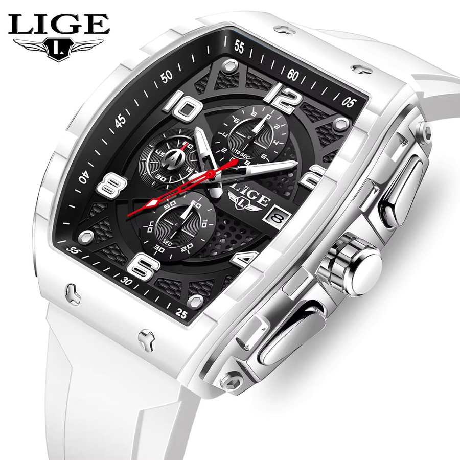 LIGE Chronograph, Quarz, eckig, Silikon, Schwarz, Herren - Bild 3