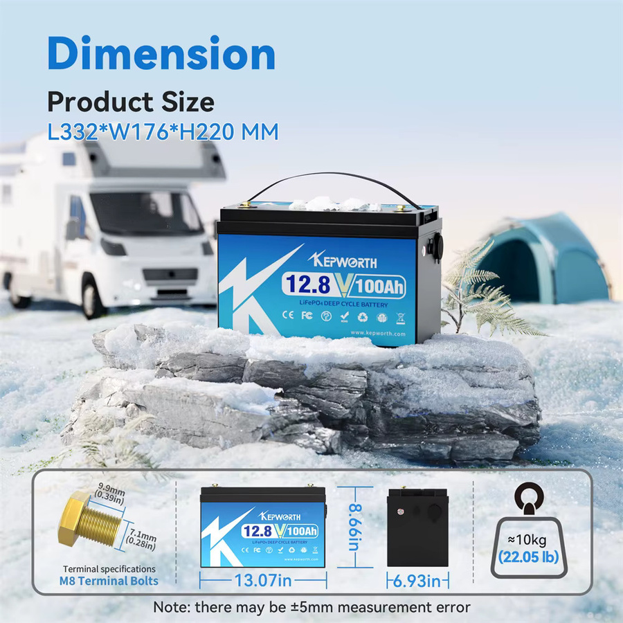KEPWORTH LiFePO4 Batterie 12V 100Ah mit 100A BMS für Wohnmobile, Solaranlagen und Golfcarts - Bild 4