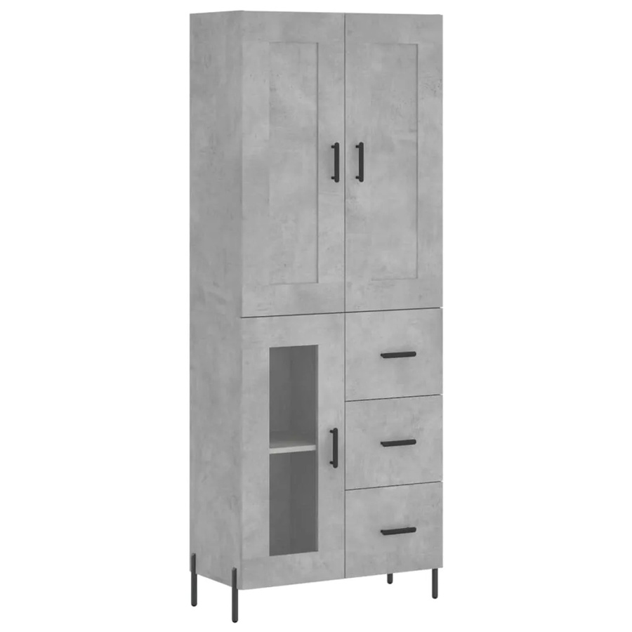 vidaXL Highboard Betongrau aus Holzwerkstoff und Metall mit Glas und Schranktüren, B/T/H: 69,5 x 34,0 x 180,0 cm - Bild 2