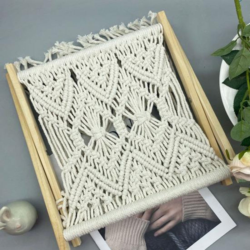 Amusedly Boho Zeitschriftenständer Freistehender Aufbewahrungskorb aus Holz und Textil in Weiß - Bild 3
