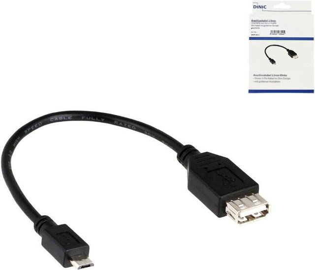 DINIC USB Adapter von USB-A Buchse auf Micro-B Stecker, Schwarz, Länge: 0,1 m - Bild 1