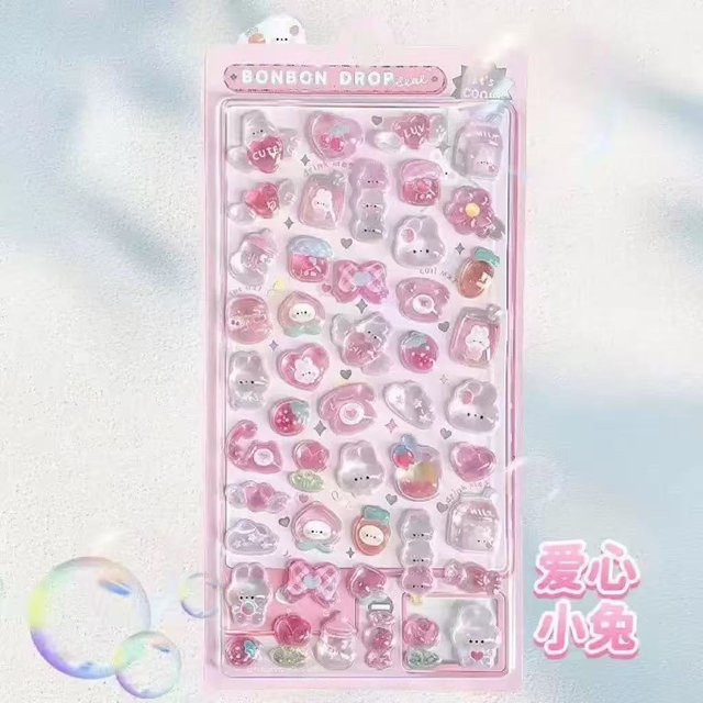 A Family Of Home Textiles Kawaii 3D Jelly Harz Aufkleber mit Glitzer in Transparent und Pink für Scrapbooking, Handyhüllen und Laptop DIY Dekoration - Bild 1