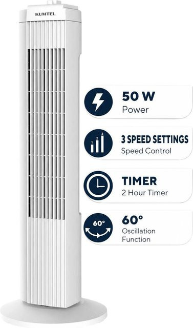 Kumtel Standventilator Opviq in Weiß aus Kunststoff, B/H/T: 24,4 x 74,5 x 24,4 cm - Bild 1