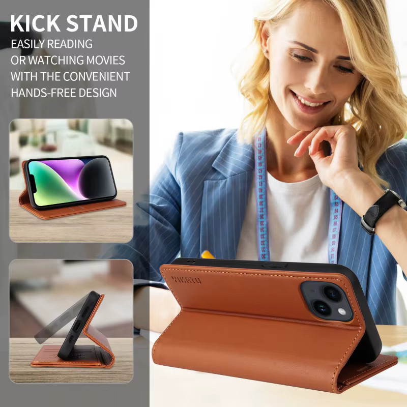 YIKATU Magnetische Leder-Brieftaschenhülle in Braun für iPhone 11 bis iPhone 17 Air mit Anti-Diebstahl-Bürstenfunktion - Bild 6