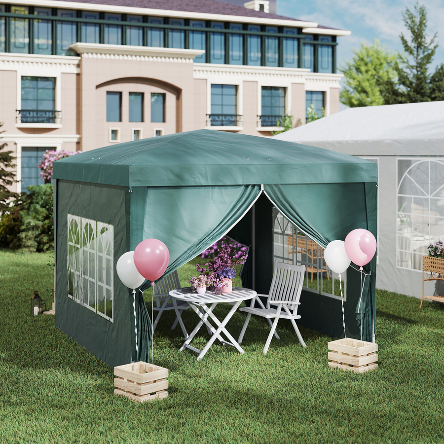 Outsunny Faltpavillon Grün mit 4 Seitenwänden und Fenstern, tragbares Festzelt mit UV-Schutz aus Stahl und Oxford-Stoff für Garten und Veranstaltungen, B/H/L: 2,95 x 2,58 x 2,95 m - Bild 2