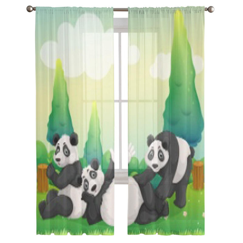 Super Six Chiffon-Sichtvorhang mit Panda-Motiv, weiß/mehrfarbig, B: 135 cm, H: 114 cm - Bild 3