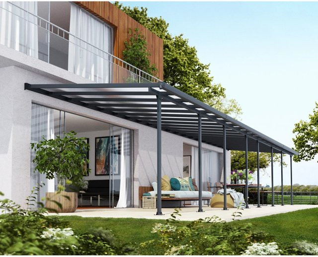 Palram Canopia Terrassenüberdachung Feria in Anthrazit mit integrierten Regenrinnen und Click N Lock Dachverbindungssystem, B: 300 cm, T: 1092 cm - Bild 1
