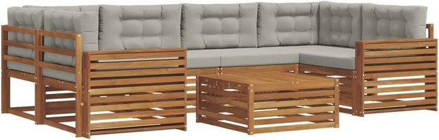 vidaXL Outdoor-Sofagarnitur aus Akazienholz in L-Form mit 21-teiligem Set, Kissen in Hellgrau und Natur - Bild 1