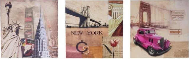 MCW Leinwandbild New York 3-teilig Multicolor, Wandbild Kunstdruck auf Holz, B/H: 150 x 50 cm - Bild 1