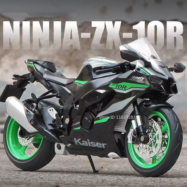 MAKEDA Kawasaki NIJIA ZX-10R KX450 Motorrad Modell, 1:12, Metall, mit Licht und Sound - Bild 1