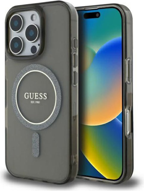 Guess MagSafe Hülle für Apple iPhone 16 Pro mit IML Glitter Ring in Schwarz - Bild 1