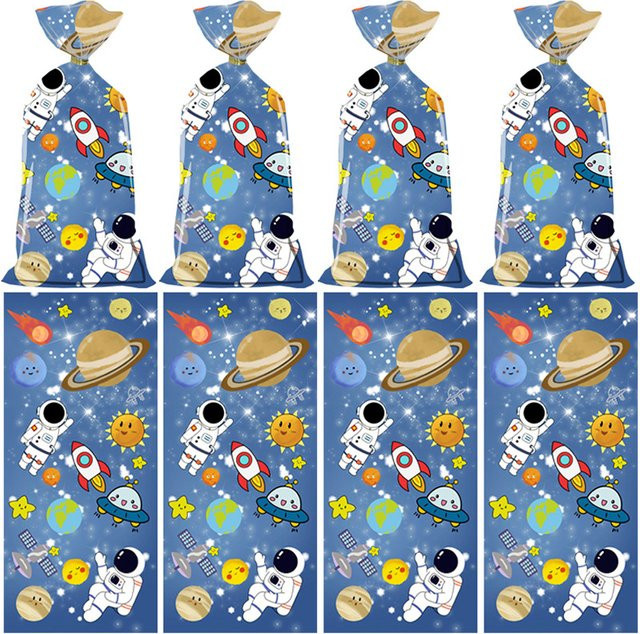 50 Stück Cartoon Weltraum Astronaut Party Geschenkverpackungstaschen in Blau für Süßigkeiten und Mitbringsel - Bild 1