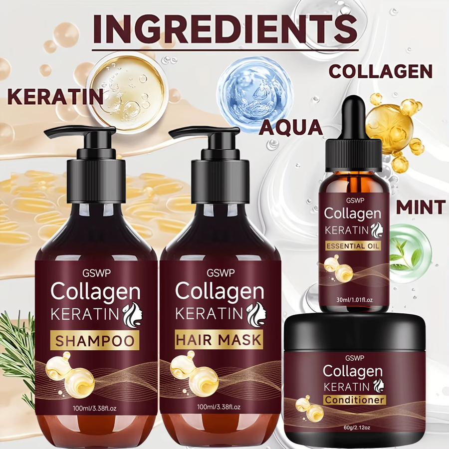 GSWP Keratin-Pflegeset, 4-teilig, Shampoo, Conditioner, Maske & Öl - Bild 3