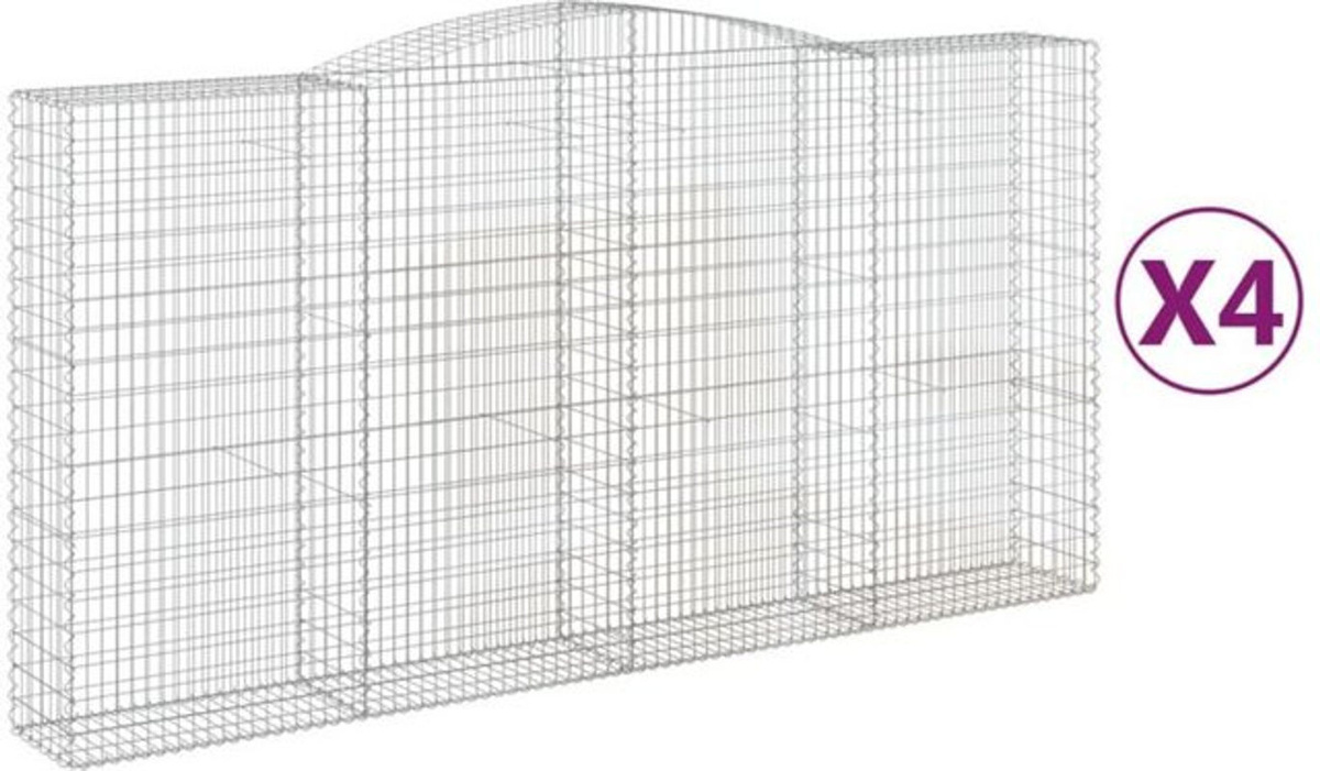 Vidaxl Gabionen mit Hochbogen Set aus verzinktem Metall in Silber, 4 Stück, B: 400 cm, T: 50 cm, H: 200-220 cm - Bild 1