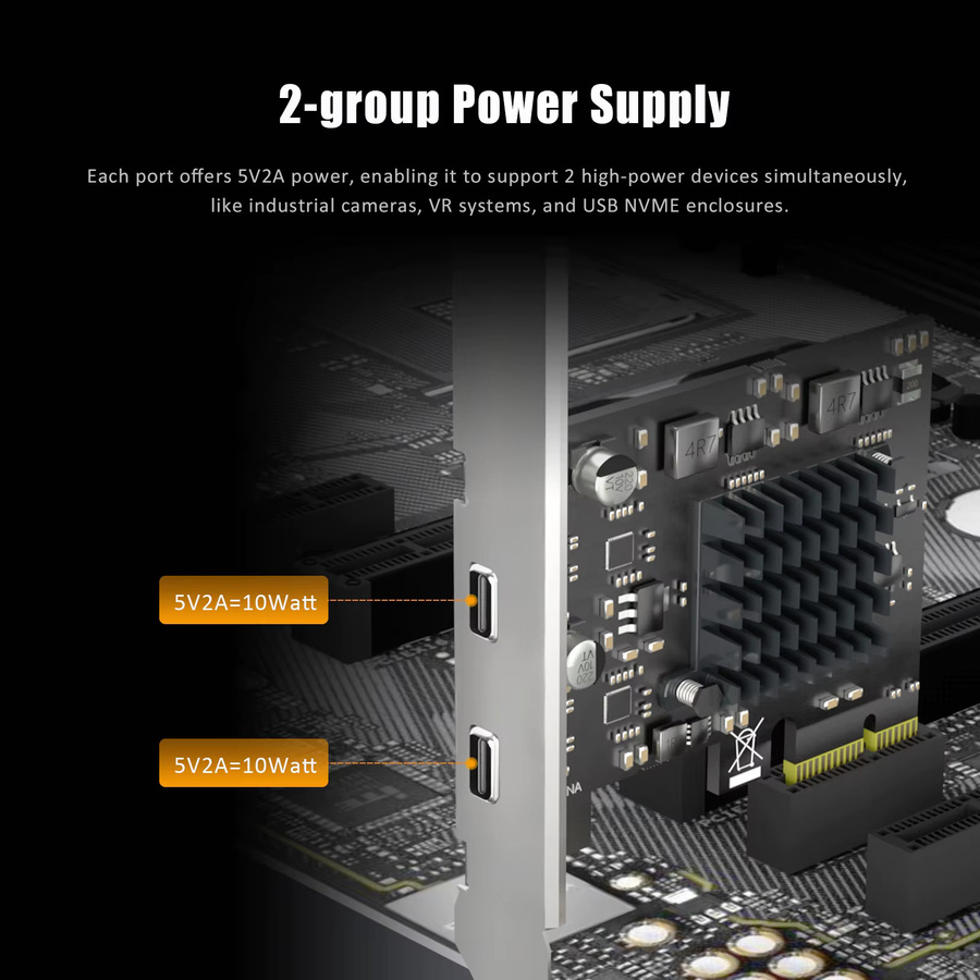 GLOTRENDS USB 3.1 Gen2 Typ-C auf PCIe X1 Erweiterungskarte mit 2 Ports und ASM 3142 Chip, Schwarz - Bild 3