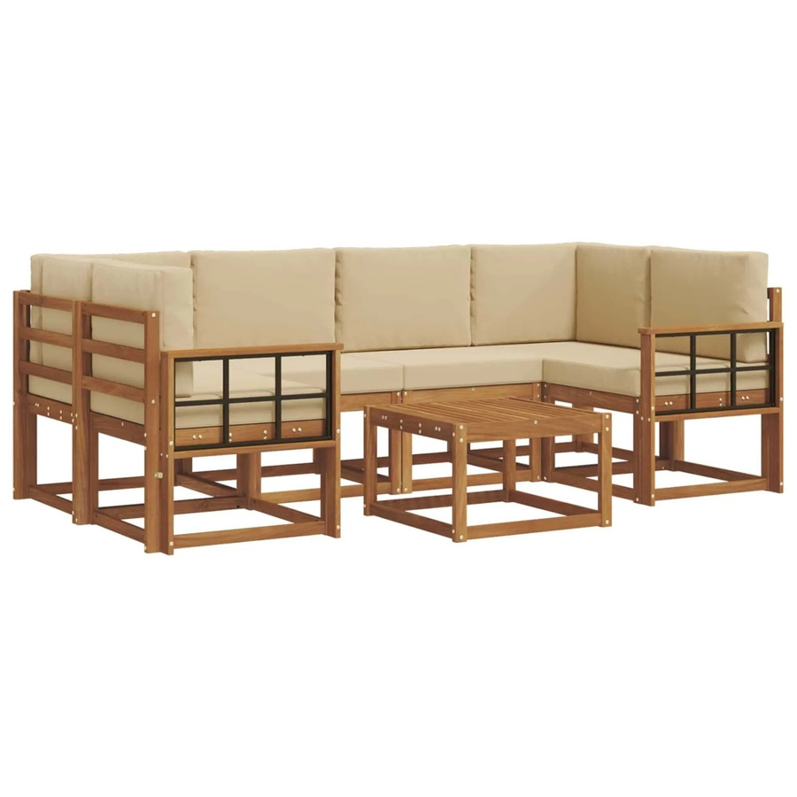 vidaXL Outdoor-Sofagarnitur 7-teilig aus Akazienholz in Natur und Beige mit L-Form und Kissen - Bild 2