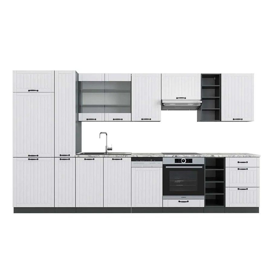 Vicco Fame-Line Küchenzeile im Landhausstil in Weiß und Anthrazit mit Marmor-Optik, Breite: 355 cm - Bild 2