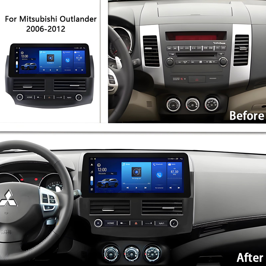 Roadonline Android 14 Auto Multimedia Radio mit 12,3 Zoll Display und CarPlay für Mitsubishi Outlander 2006-2012, UIS 7862S, 8 GB RAM + 128 GB Speicher, Schwarz - Bild 2