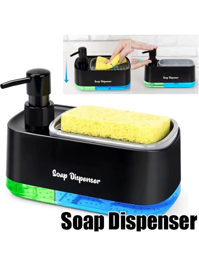 Trebalena 3-in-1 Doppelpumpen-Seifenspender-Set mit Schwamm-Aufbewahrungsbox in Schwarz für Spüle und Arbeitsplatte - Bild 5