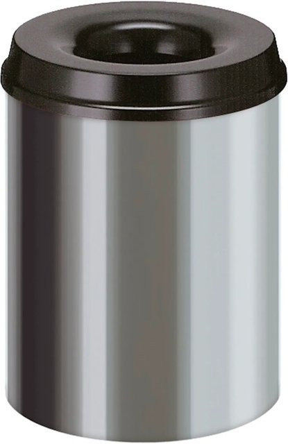 PROREGAL Selbstlöschender Papierkorb und Abfallsammler aus Edelstahl in Silber und Schwarz, H: 36 cm, Ø: 25,5 cm, 15 Liter - Bild 1