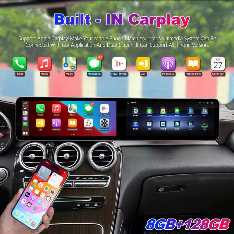 YANFU Android 14 Dual-Screen Autoradio mit 25,6 Zoll Display und GPS für Mercedes Benz C GLC W205 W253 X253 2015-2022, CarPlay, Schwarz - Bild 6