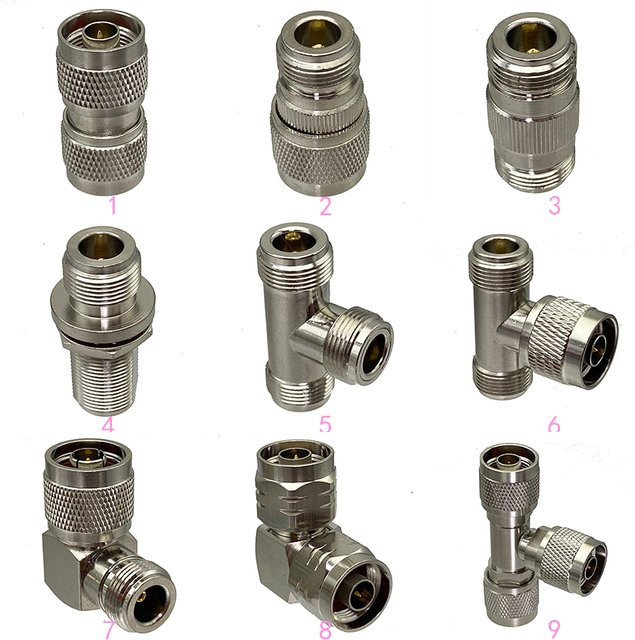 N auf N Stecker und Buchse T-Splitter sowie rechtwinkliger RF-Koaxial-Konverter in Silber - Bild 1