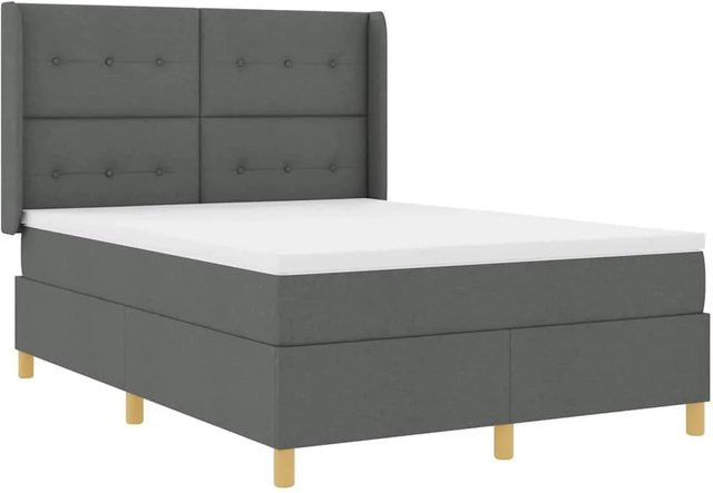 vidaXL Boxspringbett mit Matratze und Kopfteil in Grau, Hybrid-Bett mit Taschenfederkern aus Stoff, B/T: 140 x 200 cm - Bild 1