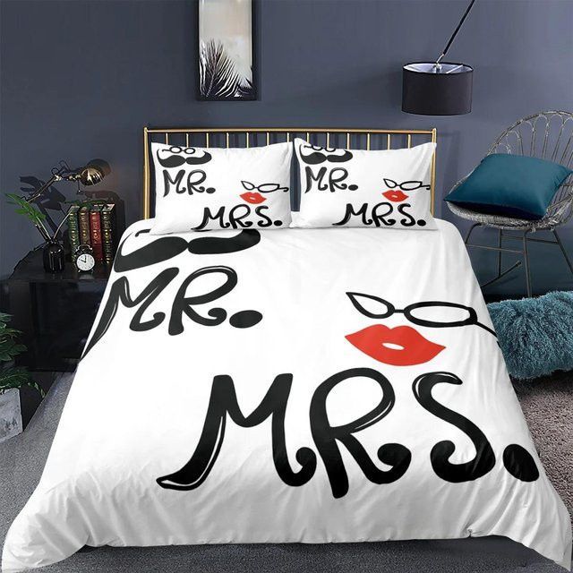 Flylo Bettwäsche-Set Mr und Mrs in Schwarz-Weiß, 3-teiliges Mikrofaser-Set mit Bettbezug und Kissenbezügen, B/H: 140 x 200 cm - Bild 1