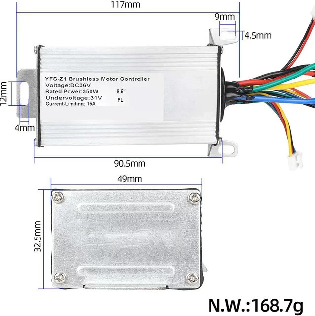 YFS Elektroroller-Controller, intelligenter bürstenloser Motorcontroller in Silber, 36 V, 350 W, 15 A für 8,5 Zoll E-Scooter - Bild 1